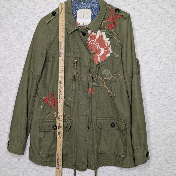 Anthropologie Olive Utility Cotton Jacket with Floral Embroidery Sz XS - Picture 9 of 14